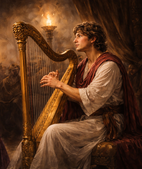 David playing the harp